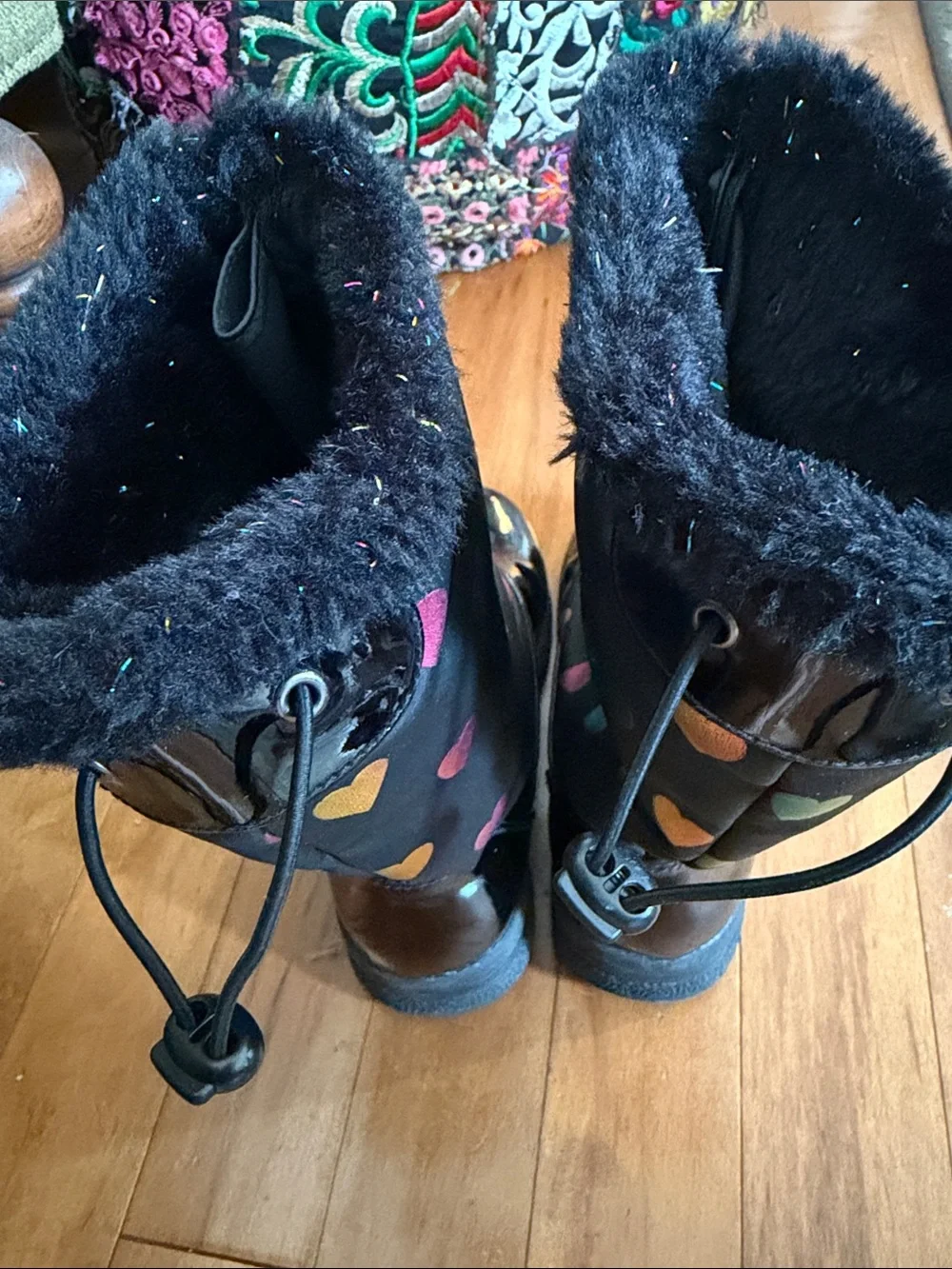 Totes Black Kids Rain & Snow Boots with Colorful Heart Print